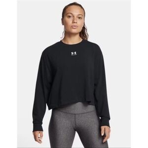 NEW Under Armour Rival T-Shirt 1X Black Womens‎ Boxy Long Sleeve Pullover